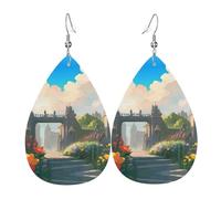 Pendientes de cuero con estampado de puerta exterior del castillo, aretes ligeros de lágrima perfectos para regalos de Navidad, día de San Valentín
