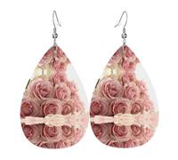 Pendientes de cuero con estampado de rosas para mujer, adecuados para el uso diario, fiestas y citas