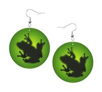 Pendientes de cuero con estampado de sombra de rana verde para mujer, aretes de aro colgantes coloridos, accesorio perfecto para fiestas de disfraces, talla única, cuero, sin piedra preciosa, talla