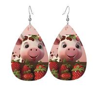 Pendientes de cuero con estampado de vacas y fresas con diseño colgante en forma de lágrima, ligeros y suaves.