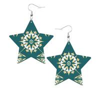 Pendientes de cuero con estampado floral exótico en forma de estrella, accesorios ligeros y elegantes para fiestas, bailes y la vida cotidiana.