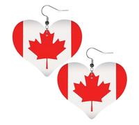 Pendientes de cuero con forma de corazón con bandera canadiense, para mujer, boda, baile, uso diario, accesorios, talla única, Cuero sintético