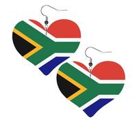 Pendientes de cuero con forma de corazón con bandera de Sudáfrica para mujer, accesorios de boda, bailes, uso diario, talla única, Cuero sintético
