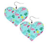 Pendientes de cuero con forma de corazón de flamenco, helado, frutas, moda para mujer, boda, baile, uso diario, accesorios, talla única, Cuero sintético