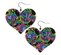 Pendientes de cuero con forma de corazón de hongos mágicos psicodélicos, pendientes colgantes simples para mujeres y niñas, regalos para ella