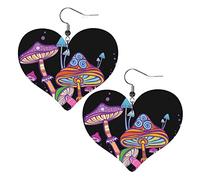 Pendientes de cuero con forma de corazón de hongos mágicos psicodélicos, pendientes colgantes simples para mujeres y niñas, regalos para ella