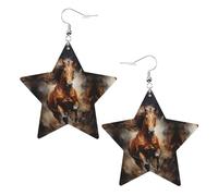 Pendientes de cuero con forma de estrella con estampado de caballos corriendo en el río, accesorios ligeros y elegantes para fiestas, bailes y la vida cotidiana.