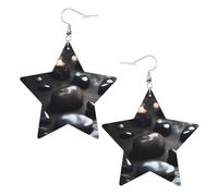 Pendientes de cuero con forma de estrella con estampado de corazón misterioso negro, accesorios ligeros y elegantes para fiestas, bailes y la vida cotidiana.