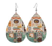 Pendientes de cuero con forma de lágrima con diseño de álbum de recortes de Halloween, textura ligera de lujo, adecuados para el uso diario, aretes de fiesta y cita