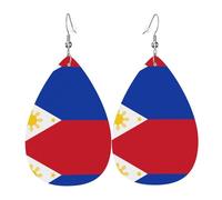 Pendientes de cuero con forma de lágrima con diseño de bandera de Filipinas, textura ligera de lujo, adecuados para el uso diario, aretes de fiesta, talla única, Cuero sintético