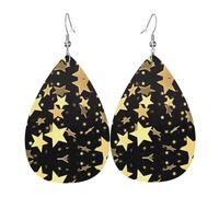 Pendientes de cuero con forma de lágrima con diseño de estrella dorada, textura ligera de lujo, adecuados para el uso diario, aretes de fiesta y cita