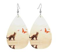 Pendientes de cuero con forma de lágrima con diseño de gato mágico, textura ligera de lujo, adecuados para el uso diario, aretes de fiesta, talla única, Cuero sintético