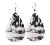 Pendientes de cuero con forma de lágrima con diseño de perro Husky, textura ligera de lujo, adecuados para el uso diario, aretes de fiesta y cita
