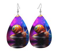 Pendientes de cuero con forma de lágrima con estampado de caracoles mágicos, textura de lujo ligera, adecuados para el uso diario, aretes de fiesta, talla única, Cuero sintético