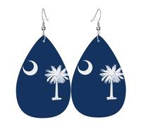 Pendientes de cuero con forma de lágrima con la bandera de Carolina del Sur, decoración de ropa, adecuados para fiestas, vacaciones y vida cotidiana