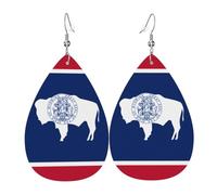 Pendientes de cuero con forma de lágrima con la bandera del estado de Wyoming, decoración de ropa, adecuados para fiestas, vacaciones y vida diaria