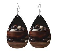 Pendientes de cuero con forma de lágrima con patrón de huevo de mil años, textura ligera de lujo, adecuados para el uso diario, aretes de fiesta, talla única, Cuero sintético