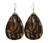 Pendientes de cuero con forma de lágrima de cuatro simios con traje, juego de 2, ganchos para la oreja bañados en plata 925, inoxidables, con tapones para los oídos, adecuados para fiestas, San Valent