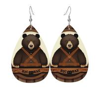 Pendientes de cuero con forma de lágrima de oso Rustic Lodge, juego de 2, ganchos para la oreja chapados en plata 925, antioxidantes, con tapones para los oídos, adecuados para fiestas, día de San Val