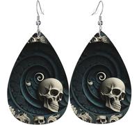 Pendientes de cuero con forma de lágrima, ligeros y colgantes para mujer: calavera y huesos en espiral, color blanco