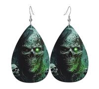 Pendientes de cuero con forma de lágrima, ligeros y colgantes, para mujer, con calaveras, zom antasmas y muertes, color blanco