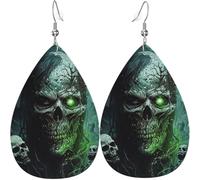 Pendientes de cuero con forma de lágrima, ligeros y colgantes, para mujer, con calaveras, zombis, fantasmas y muertes, color blanco