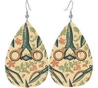 Pendientes de cuero con forma de lágrima, ligeros y colgantes para mujer, diseño de tijeras, dibujos animados vintage, color blanco