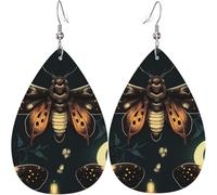 Pendientes de cuero con forma de lágrima, ligeros y colgantes para mujer: Hawk Moth, Fireflies, Death Head Moon, color blanco