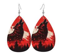Pendientes de cuero con forma de lágrima, ligeros y colgantes para mujer: Howling Wolf Blood Red Moon Cool, White