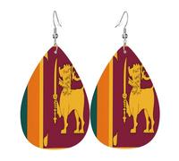 Pendientes de cuero con forma de lágrima para mujer, diseño de bandera de Sri Lanka, aretes colgantes ligeros de PVC, ganchos de plata 925, impresiones de doble cara, regalo hipoalergénico