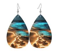 Pendientes de cuero con forma de lágrima View Under The Moon, accesorios para mujer, aretes versátiles adecuados para viajes y viajes.