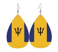 Pendientes de cuero con la bandera de Barbados. Elegante forma de lágrima, perfectos para mujeres y una gran opción decorativa para fiestas y vacaciones.