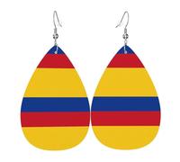 Pendientes de cuero con la bandera de Colombia. Elegante forma de lágrima, perfectos para mujeres y una gran opción decorativa para fiestas y vacaciones.