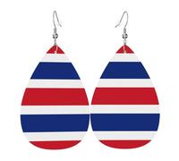 Pendientes de cuero con la bandera de Costa Rica. Elegante forma de lágrima, perfectos para mujeres y una gran opción decorativa para fiestas y vacaciones.