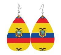 Pendientes de cuero con la bandera de Ecuador. Elegante forma de lágrima, perfectos para mujeres y una gran opción decorativa para fiestas y vacaciones.