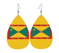 Pendientes de cuero con la bandera de Granada. Elegante forma de lágrima, perfectos para mujeres y una gran opción decorativa para fiestas y vacaciones.