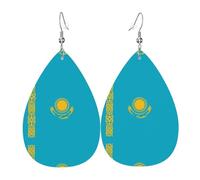 Pendientes de cuero con la bandera de Kazajstán. Elegante forma de lágrima, perfectos para mujeres y una gran opción decorativa para fiestas y vacaciones.