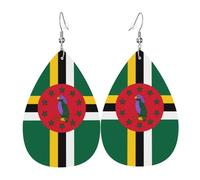 Pendientes de cuero con la bandera de la Commonwealth de Dominica. Elegante forma de lágrima, perfectos para mujeres y una gran opción decorativa para fiestas y vacaciones.