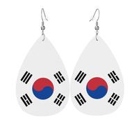 Pendientes de cuero con la bandera de la República de Corea. Elegante forma de lágrima, perfectos para mujeres y una gran opción decorativa para fiestas y vacaciones.