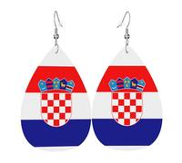 Pendientes de cuero con la bandera de la República de Croacia. Elegante forma de lágrima, perfectos para mujeres y una gran opción decorativa para fiestas y vacaciones.