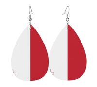 Pendientes de cuero con la bandera de Malta. Elegante forma de lágrima, perfectos para mujeres y una gran opción decorativa para fiestas y vacaciones.