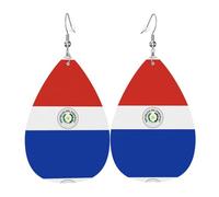 Pendientes de cuero con la bandera de Paraguay para mujer, adecuados para uso diario, fiestas, citas y otras ocasiones