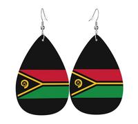 Pendientes de cuero con la bandera de Vanuatu. Elegante forma de lágrima, perfectos para mujeres y una gran opción decorativa para fiestas y vacaciones.