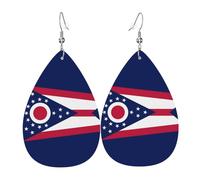 Pendientes de cuero con la bandera del estado de Ohio. Elegante forma de lágrima, perfectos para mujeres y una gran opción decorativa para fiestas y vacaciones.
