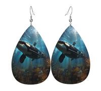 Pendientes de cuero con patrón de ballenas asesinas, aretes impresos en forma de gota de agua, adecuados para escenas diarias, fiestas y citas