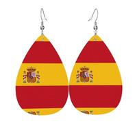 Pendientes de cuero con patrón de bandera de España | Pendientes impresos en forma de gota de agua, adecuados para escenas diarias/fiestas/citas
