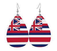 Pendientes de cuero con patrón de bandera de Hawái | Pendientes impresos en forma de gota de agua, adecuados para escenas diarias/fiestas/citas