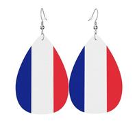 Pendientes de cuero con patrón de bandera francesa | Pendientes impresos en forma de gota de agua, adecuados para escenas diarias, fiestas y citas