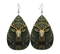 Pendientes de cuero con patrón de cabeza de ciervo natural | Pendientes impresos en forma de gota de agua, adecuados para escenas diarias, fiestas y citas