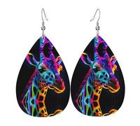 Pendientes de cuero con patrón de jirafa de neón | Pendientes impresos en forma de gota de agua, adecuados para escenas diarias, fiestas y citas